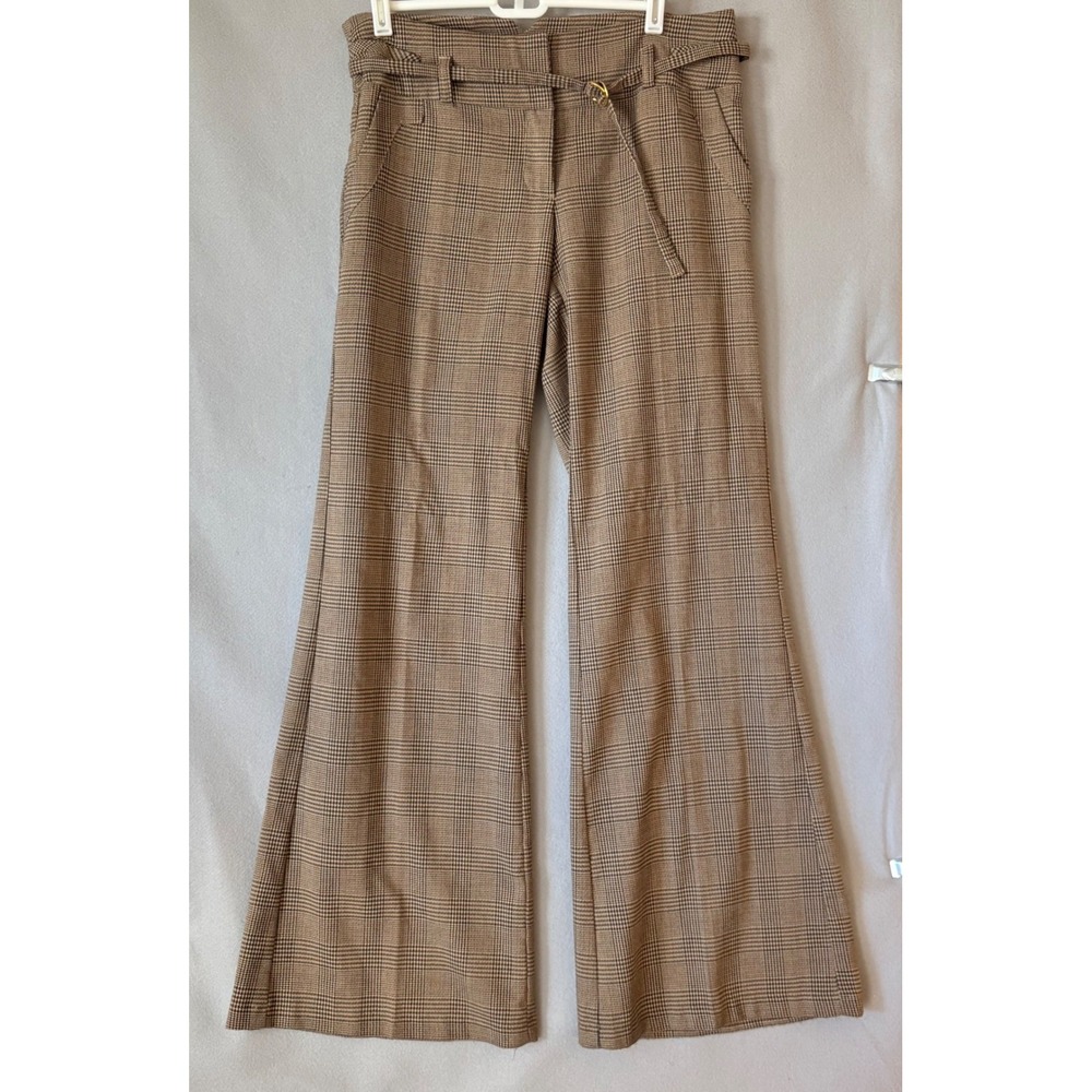 XOXO Brown Plaid Wide Leg Trousers Belt 90's Y2K Vintage Pants Size 9/10